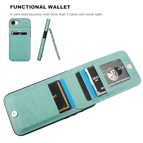 KIHUWEY for iPhone 17e/16e Wallet Case Card Holder Kickstand, Mint Green | Credit Card Slots, PU Leather, Magnetic Clasp, Flip Heavy Duty Protection Cover for Men and Women - color: Mint Green