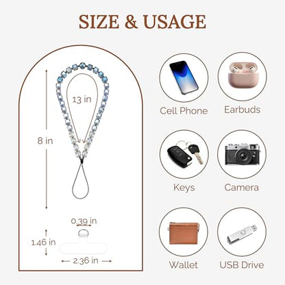 Crystal & Pearl Phone Charm Wrist Strap, Beaded Lanyard Wristlet Chain, Hands-Free Bracelet Strap for Phone Cases - color: Cube-blue