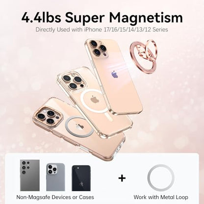 (Flexible Rotation) GUAGUA Magnetic Phone Ring for MagSafe Grip [Super Magnet] Stylish Ring Holder Stand, Mag Safe Accessories for iPhone 17 16 15 14 Pro Max Plus Air, Rose Gold - color: Rose Gold