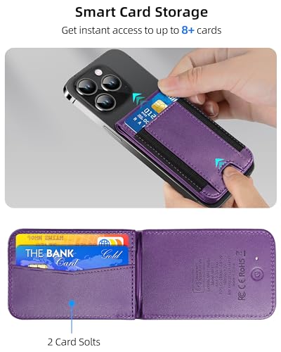 for Magsafe Wallet Works with Apple Find My, Leather Magnetic Phone Wallet - color: Purple