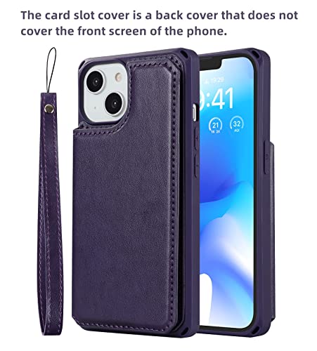 iCoverCase Compatible with iPhone 14 Wallet Phone Case with Card Holder for Women, RFID Blocking Embossed PU Leather Wrist Strap Case 6.1 Inch (Macaron Dark Purple) - color: P-Dark Purple