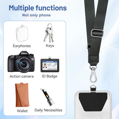 Doormoon Phone Lanyard, Universal Adjustable Neck Strap for Phone Case Keys ID Badges Cell Phone Lanyard Compatible with iPhone, Samsung, Most Smartphones, 2 Pack, Black Light Blue - color: Black Light Blue