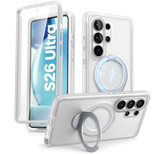 i-Blason for Samsung Galaxy S26 Ultra Case MagSafe with Ring Stand, 360° Full-Body with Built-in Screen Protector, 2-in-1 Kickstand/Ring Holder, Anti-Yellowing Slim Shockproof Phone Case, Frost Clear - color: Frost Clear