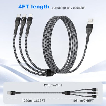 ANSEIP Multi Charging Cable, 3 in 1 Charging Cable for Multiple Devices - color: Grey
