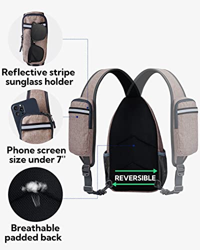 WATERFLY Crossbody Sling Backpack Sling Bag Travel Hiking Chest Bags Daypack (Flaxen) | Small Hiking bag,Multi-compartment storage,Water-resistant,Breathable back pad,Reversible adjustable shoulder strap - color: Khaki