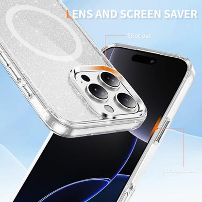 LEMAXELERS Clear Sparkly Magnetic Case for iPhone 15 Pro -Clear SF | Glitter Anti-Yellowing Slim TPU Bumper Compatible with Magsafe Shockproof Protective Transparent Cover - color: Clear, size: iPhone 15 Pro