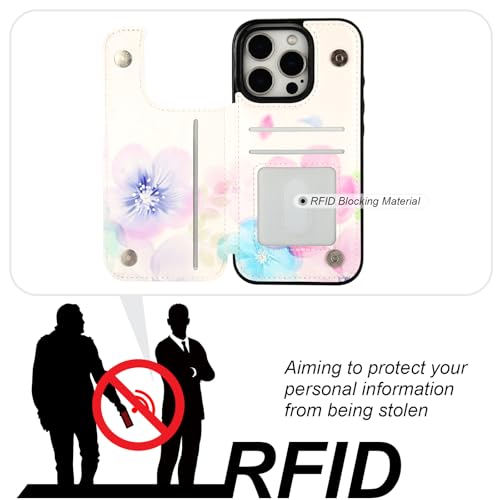HAOPINSH for iPhone 16 Pro Wallet Case with Card Holder, Pale Flower Pattern Back Flip Folio PU Leather Kickstand Card Slots Case for Women Girls, Double Magnetic Clasp Shockproof 6.3" - color: Pale Flower