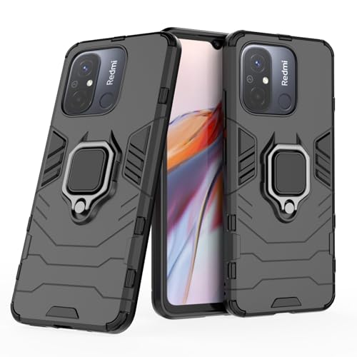 Max Power Digital Magnet Case for Xiaomi Redmi 12c Shockproof Hard Phone Cover with Grip, Metal Ring Kickstand Bumper Shell [Compatible with Magnetic Car Mount] (Black) - color: Black, size: Xiaomi Redmi 12c
