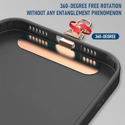 Stainless Steel Phone Tether Tab, Universal Lanyard Patch Compatible with Most Phones & Full Coverage Cases - size: 1Black+1RoseGold