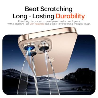 2 Pack Camera Lens Protector for iPhone 17 Pro Max/17 Pro/16 Pro Max/16 Pro/15 Pro Max/15 Pro/14 Pro Max/14 Pro [1:1 Invisible Fit & Ultra Clarity] Military Grade Glass & Metal Camera Cover, Gold - color: Desert titanium