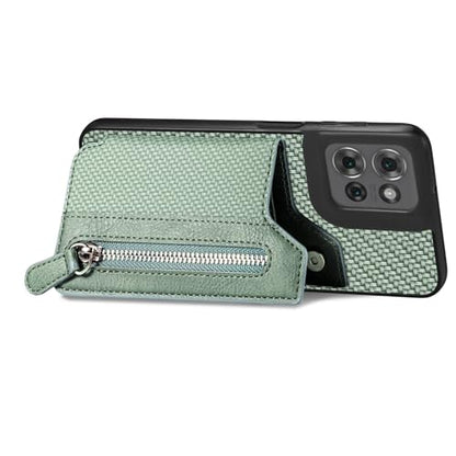 for Motorola Moto G Power 2026 Wallet Case with Card Holder, Slim | Shockproof Protective Phone Cases for Women, Carbon Fiber Pattern Design, Built-in 4 Credit Card Slots and 1 Zipper Pocket - color: Green