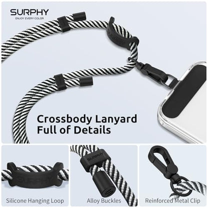SURPHY Phone Lanyard Crossbody, Phone Strap Crossbody with 2 Tether Tabs - color: Black & White