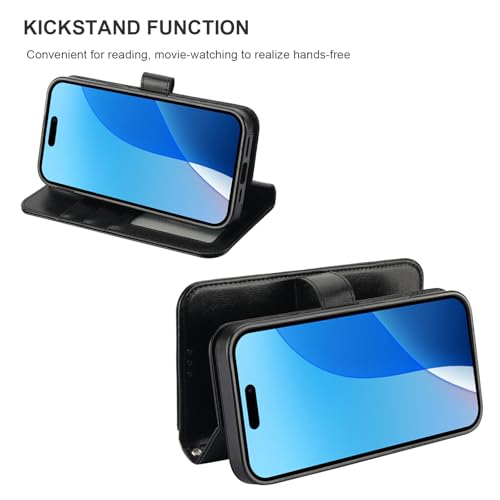 Bocasal Detachable Wallet Case Card Holder for iPhone 16 Pro Max Black | RFID Blocking Kickstand Card Slots Holder PU Leather Magnetic Shockproof Wrist Strap Removable Flip Protective Cover 6.9 inch - color: Black