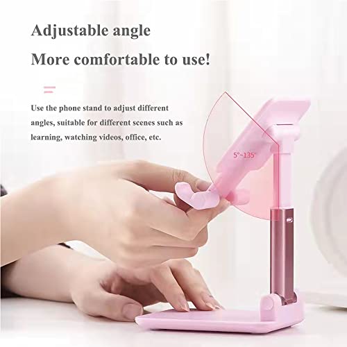 Meetuo 2 Pcs Cell Phone Stand for Desk Adjustable & Foldable Phone Holder - color: Pink+Black