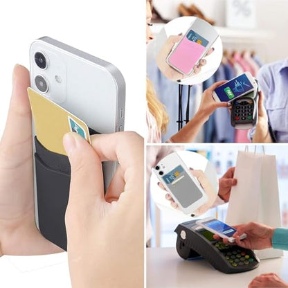 SS Card Holder for Phone Case, Phone Wallet Stick on Adhesive Silicone Cell Phone Pouch Suitable for iPhone Samsung Galaxy Any Smartphone 3 Pack - color: Black White Gray