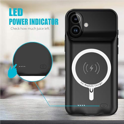 Battery Case for iPhone 16,Full Encircle 10000mAh High Capacity Rechargeable Portable Charger Case Extended Battery Pack Compatible with iPhone 16 (6.1 inch) Wireless Charging Cover with Carplay-Black - size: iPhone 16 (6.1 inch)