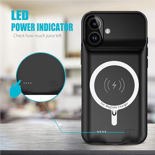 Battery Case for iPhone 16,Full Encircle 10000mAh High Capacity Rechargeable Portable Charger Case Extended Battery Pack Compatible with iPhone 16 (6.1 inch) Wireless Charging Cover with Carplay-Black - size: iPhone 16 (6.1 inch)