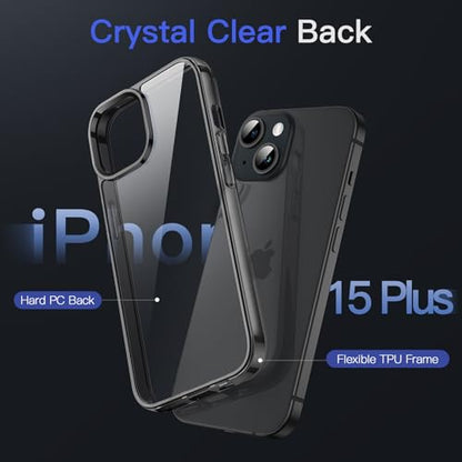 JETech Case for iPhone 15 Plus, Anti-Yellowing, Black | Shockproof Protection, Scratch Resistant Hard PC Back, Durable Transparent TPU Bumper - color: Black, size: iPhone 15 Plus