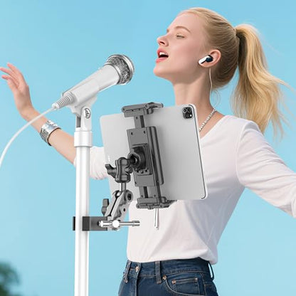Universal Tablet Holder Mount for Treadmill, Exercise Bike, Stroller, Wheelchair, Golf Cart - 360° Rotatable Adjustable Clamp for 4.7" to 12.9" iPad, iPhone, Smartphones & Tablets