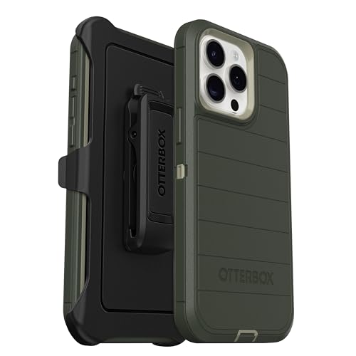 OtterBox iPhone 15 Pro Max (Only) - Defender Series Case - Lichen the Trek (Green) - Screenless - Rugged & Durable - with Port Protection - Holster Clip Includes - Microbial Defense Protection - color: Lichen the Trek (Green)
