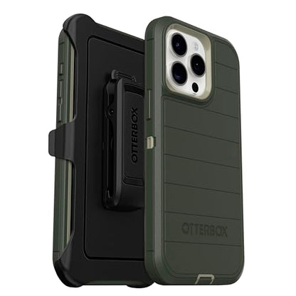 OtterBox iPhone 15 Pro Max (Only) - Defender Series Case - Lichen the Trek (Green) - Screenless - Rugged & Durable - with Port Protection - Holster Clip Includes - Microbial Defense Protection - color: Lichen the Trek (Green)