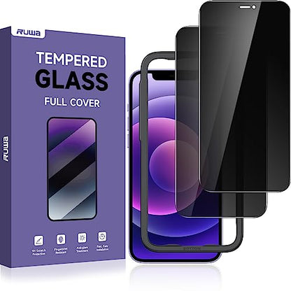 ruwa Privacy Screen Protector for iPhone 12/12 Pro[6.1 Inch][2-Pack] Anti-Peep Tempered Glass Film with Easy Installation Frame, Ultra HD, 9H Hardness, Scratch Resistant, Case Friendly - size: for iPhone 12/12 Pro-6.1 inch 2-Pack