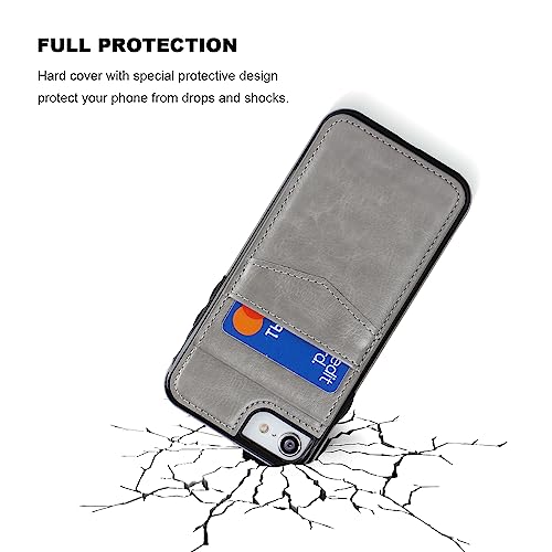KIHUWEY for iPhone SE/8/7 Wallet Case Card Holder Kickstand, Gray - color: Gray