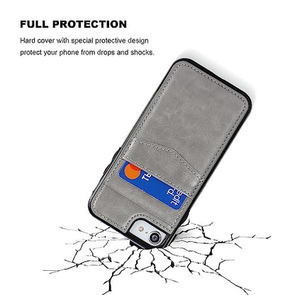 KIHUWEY for iPhone SE/8/7 Wallet Case Card Holder Kickstand, Gray - color: Gray