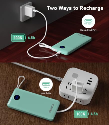 Portable Charger Built in 4 Cables, 10000mAh Power Bank, Green - color: Green