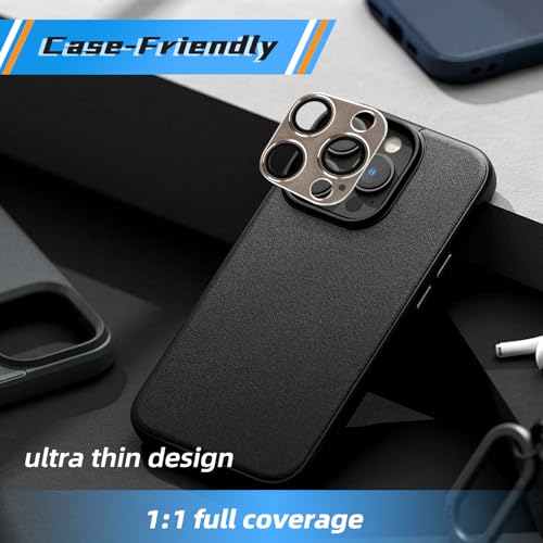 Camera Lens Protector Cover for iPhone 16 15 14 Pro Max/Pro (9H Anti-Glare Tempered Glass, 0.2mm Shatterproof Metal Ring) - Military-Grade Case Friendly, Bubble-Free Install, slivery