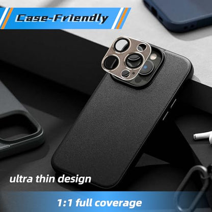 Camera Lens Protector Cover for iPhone 16 15 14 Pro Max/Pro (9H Anti-Glare Tempered Glass, 0.2mm Shatterproof Metal Ring) - Military-Grade Case Friendly, Bubble-Free Install, slivery