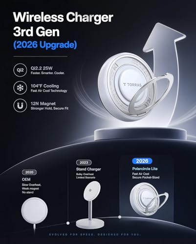 TORRAS Qi2.2 25W Wireless Charger, Magnetic Charger for iPhone Duo/18 Pro Max, Samsung Galaxy S26 S25, Phone Wireless Charger, Phone Charger Stand with Cable and Plug, White