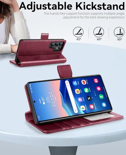 OCASE Compatible with Galaxy S25 Ultra Wallet Case, PU Leather Flip Folio Case with Card Holders RFID Blocking Kickstand [Shockproof TPU Inner Shell] Protective Phone Cover 2025, Burgundy - color: Burgundy, size: Samsung Galaxy S25 Ultra