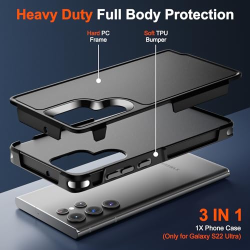 zapica Designed for Samsung Galaxy S22 Ultra Case, Black | Military Grade Drop Protection, Dual Layer Structure Design, Heavy Duty Shockproof Non-Slip Phone Cover - color: Black, size: Samsung Galaxy S22 Ultra 6.8''
