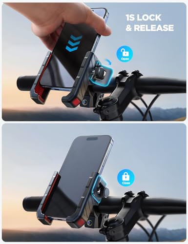 JOYROOM Motorcycle Bike Phone Holder Mount, 1s Lock Bike Phone Holder - color: Red