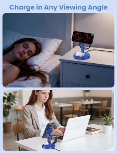 Aeinidi 3 in 1 Fast Wireless Charging Station for Apple MagSafe Charger - color: Blue, size: 15W
