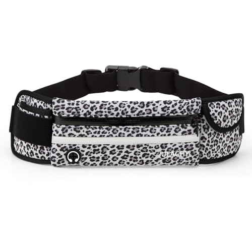 Jueachy Running Belts for Women Waterproof Fanny Pack Running Waist Pouch Phone holder Adjustable Sports Money Belt with Headphone Port - color: Black Leopard