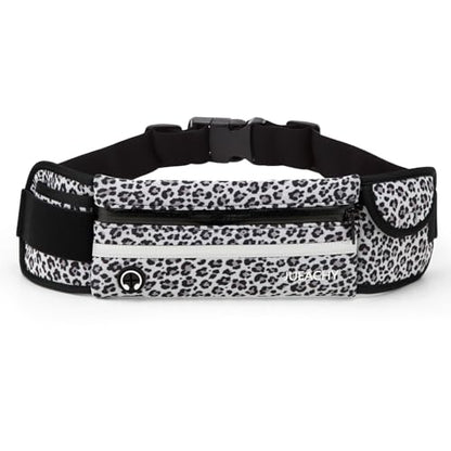 Jueachy Running Belts for Women Waterproof Fanny Pack Running Waist Pouch Phone holder Adjustable Sports Money Belt with Headphone Port - color: Black Leopard