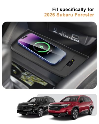 Center Console Wireless Charging Mat for 2026 Subaru Forester/Hybrid - Silicone Non-Slip Charger Area Protective Mat Compatible with 2026 Forester Hybrid All Trim Accessories