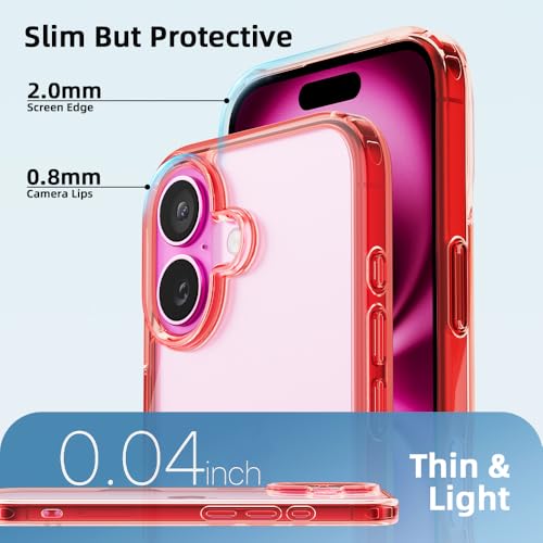 Mobnano for iPhone 16 Case, Protective Shockproof Bumpers [Not Yellowing] Anti-Scratch Transparent Slim Hard PC Back Soft TPU Frame Cover for Men Women - Red - color: Red