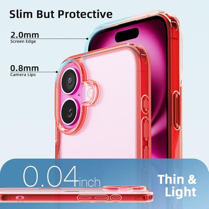 Mobnano for iPhone 16 Case, Protective Shockproof Bumpers [Not Yellowing] Anti-Scratch Transparent Slim Hard PC Back Soft TPU Frame Cover for Men Women - Red - color: Red