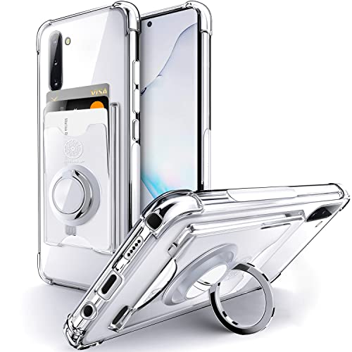 Shields Up for Samsung Galaxy Note 10 Case with Card Holder Stand, Clear | Minimalist Wallet Case, 3 Card Slots, 360° Rotation Ring Stand/Kickstand, [Drop Protection] Slim Protective Cover - size: Galaxy Note 10