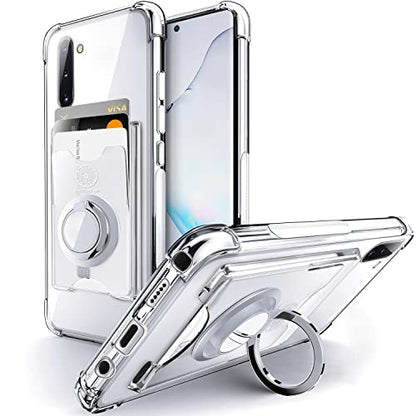 Shields Up for Samsung Galaxy Note 10 Case with Card Holder Stand, Clear | Minimalist Wallet Case, 3 Card Slots, 360° Rotation Ring Stand/Kickstand, [Drop Protection] Slim Protective Cover - size: Galaxy Note 10