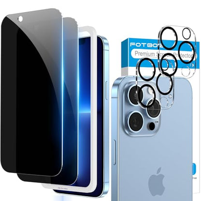 Fotbor Privacy Screen Protector for iPhone 13 Pro with Camera Lens Protector [2+2 Pack], with Easy Installation Kit, Anti Spy Private Full Coverage Tempered Glass Film 6.1Inch, Bubble Free - size: iPhone 13 Pro-6.1 inch