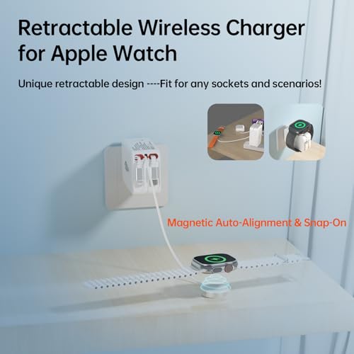 5-in-1 Retractable Apple Watch Charger, 35W Travel Wall Charger - color: Peal White