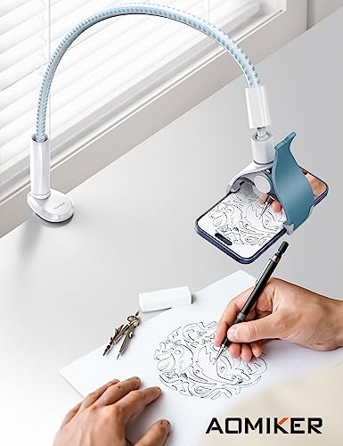 Aomiker Gooseneck Phone Holder for Bed - [Upgrade Nylon Braid] 38” Flexible Lazy Arm Clip, 360 Adjustable Overhead Phone Mount for iPhone 16 15 14 13 12 11 Pro Max Mini Plus, 4-7" Cellphone - White - color: White