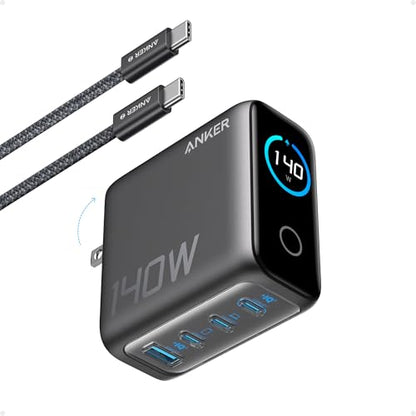 Anker 140W Max 4-Port GaN Charging Blocks,Smart Display for MacBook Charger - color: Dark Gray