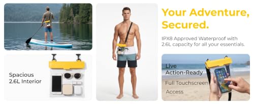 Waterproof Phone Pouch 2.6L Large Capacity Dry Bag with Sensitive Touch Screen 3-Layer Seal Underwater Case for Beach Snorkeling Rafting-Yellow - color: Yellow