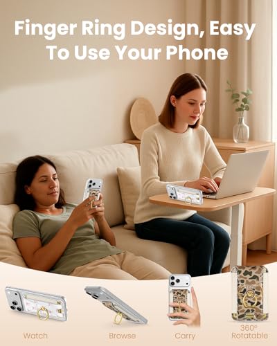 Shorogyt Compatible with Magsafe Wallet with Ring Grip Magnetic Card Holder - Cute Phone Wallets with Stand for iPhone 17/16/15/14/13/12 Series for Women Girls Duck Design, Fit 7 Cards - color: Duck