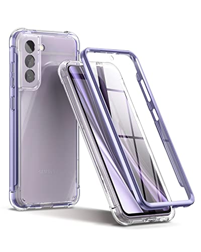SURITCH for Samsung Galaxy S21 FE Clear Case 6.4" (Only), [Built-in Screen Protector] Full Body Protective Hard Shell+Soft TPU Phone Case for Samsung S21 FE -(Lavender Blue Edge) - color: Lavender Blue Edge